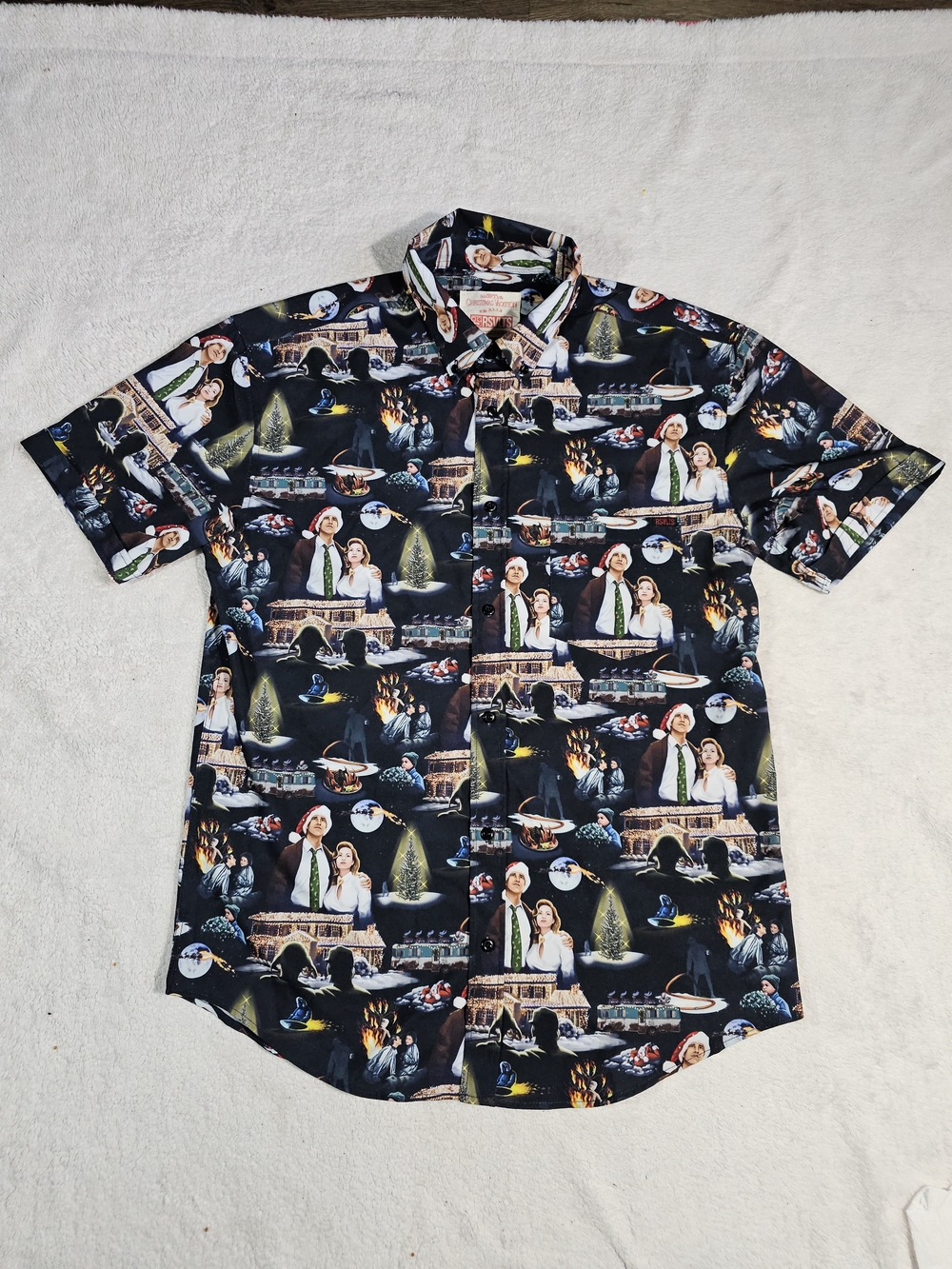 RSVLTS Black Short-Sleeve Button-Up Shirt with Scenic Graphic Print.